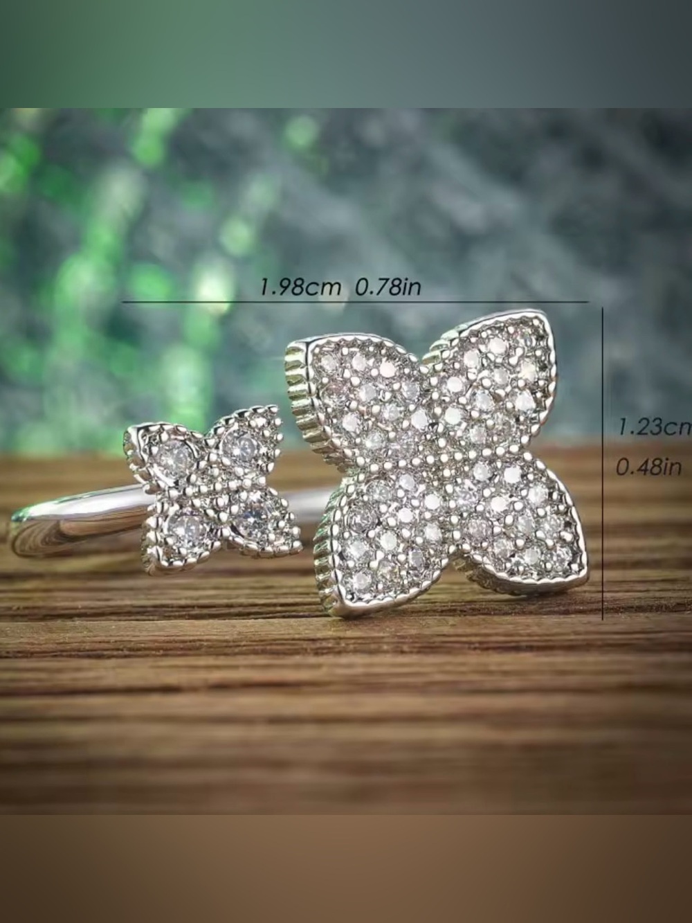 Adjustable Pavรฉ Clover Ring | Sparkly Statement | Silver Tone - Picture 8 of 11